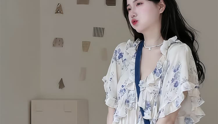 임산부 빅 사이즈 휴가 바람 한 부서 프린트 루즈핏 슬림해 보이는 디자인 센스 드레스 상세 이미지 20