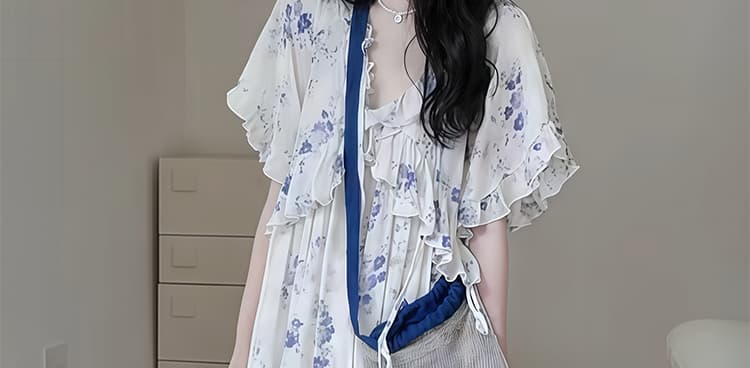 임산부 빅 사이즈 휴가 바람 한 부서 프린트 루즈핏 슬림해 보이는 디자인 센스 드레스 상세 이미지 32