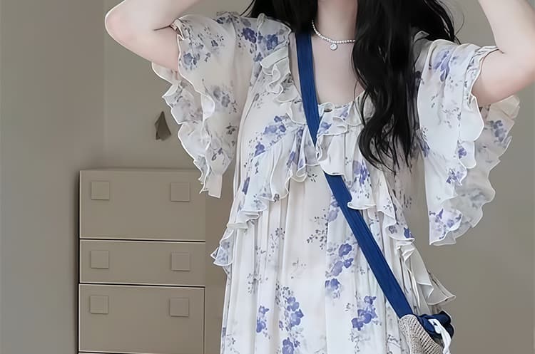 임산부 빅 사이즈 휴가 바람 한 부서 프린트 루즈핏 슬림해 보이는 디자인 센스 드레스 상세 이미지 41