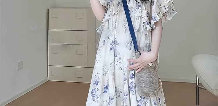 임산부 빅 사이즈 휴가 바람 한 부서 프린트 루즈핏 슬림해 보이는 디자인 센스 드레스 상세 이미지 47