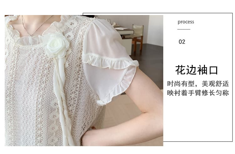 실사 지금 빅 사이즈 레이스 무거운 작업 꽃 쉬폰 세트 상세 이미지 8