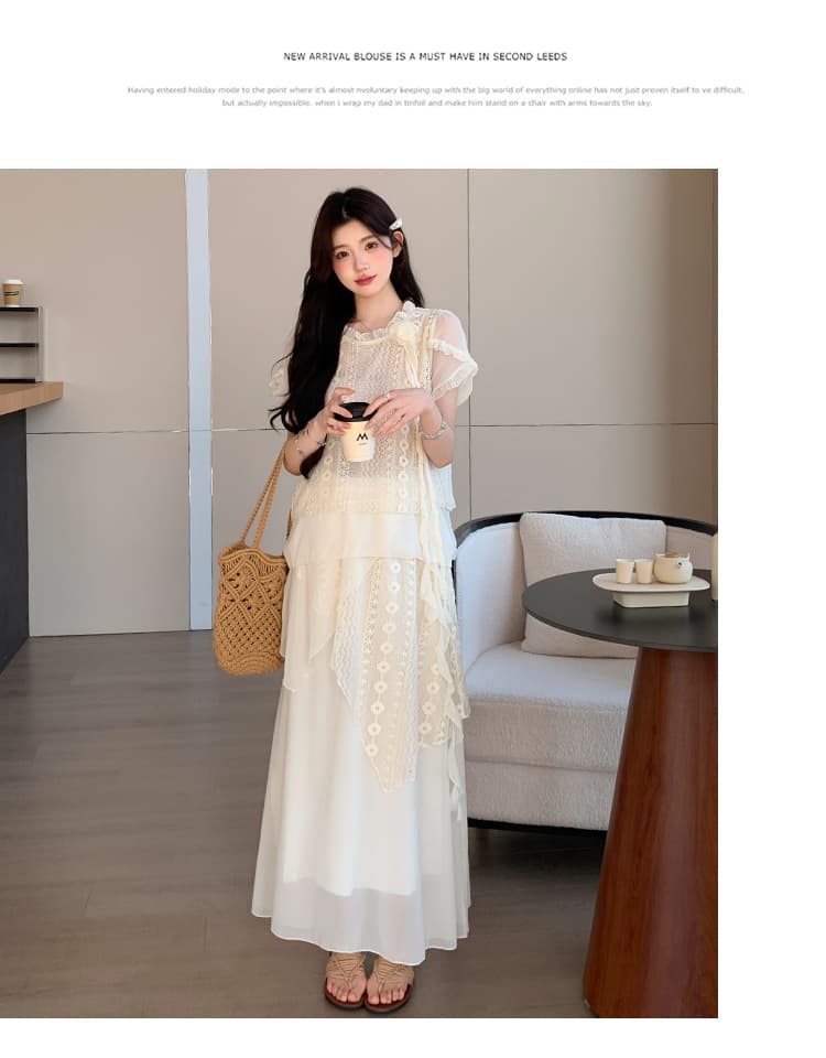 실사 지금 빅 사이즈 레이스 무거운 작업 꽃 쉬폰 세트 상세 이미지 15