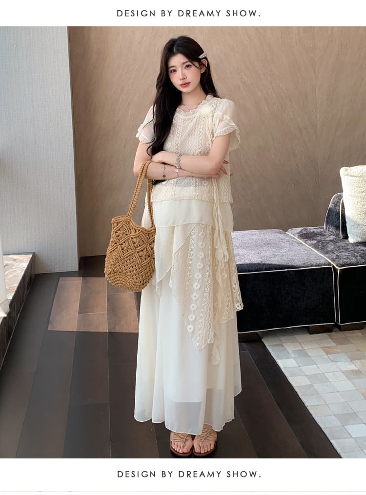 실사 지금 빅 사이즈 레이스 무거운 작업 꽃 쉬폰 세트 상세 이미지 18