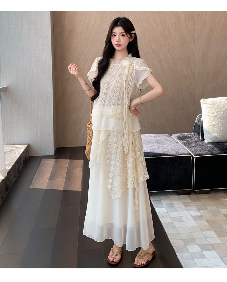 실사 지금 빅 사이즈 레이스 무거운 작업 꽃 쉬폰 세트 상세 이미지 20