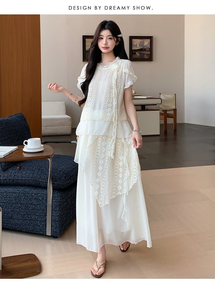 실사 지금 빅 사이즈 레이스 무거운 작업 꽃 쉬폰 세트 상세 이미지 22