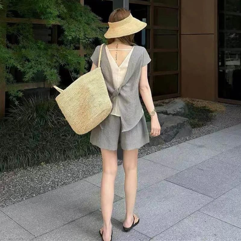 지금 임산부 빅 사이즈 캐주얼 한 부서 느긋한 반바지 세트 이미지 3