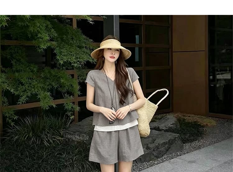 지금 임산부 빅 사이즈 캐주얼 한 부서 느긋한 반바지 세트 상세 이미지 22