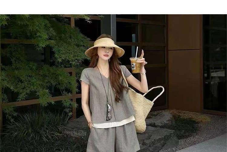 지금 임산부 빅 사이즈 캐주얼 한 부서 느긋한 반바지 세트 상세 이미지 25