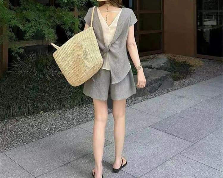 지금 임산부 빅 사이즈 캐주얼 한 부서 느긋한 반바지 세트 상세 이미지 27