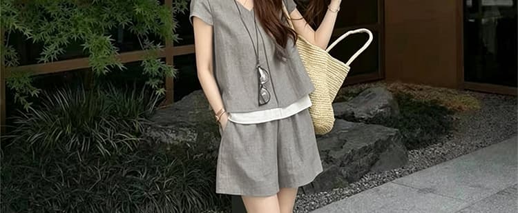 지금 임산부 빅 사이즈 캐주얼 한 부서 느긋한 반바지 세트 상세 이미지 32
