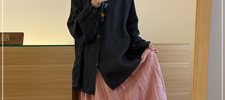 지금 임산부 한 부서 미니멀리즘 바람 루즈핏 표지 고기 셔츠 플러스 반신 치마 세트 여성 상세 이미지 2