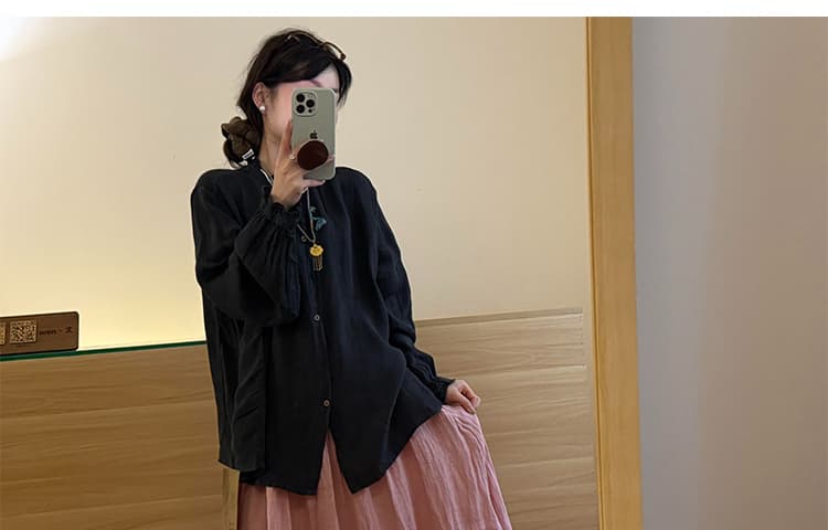 지금 임산부 한 부서 미니멀리즘 바람 루즈핏 표지 고기 셔츠 플러스 반신 치마 세트 여성 상세 이미지 27