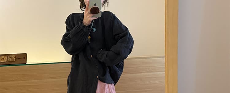 지금 임산부 한 부서 미니멀리즘 바람 루즈핏 표지 고기 셔츠 플러스 반신 치마 세트 여성 상세 이미지 31