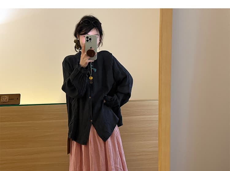 지금 임산부 한 부서 미니멀리즘 바람 루즈핏 표지 고기 셔츠 플러스 반신 치마 세트 여성 상세 이미지 33