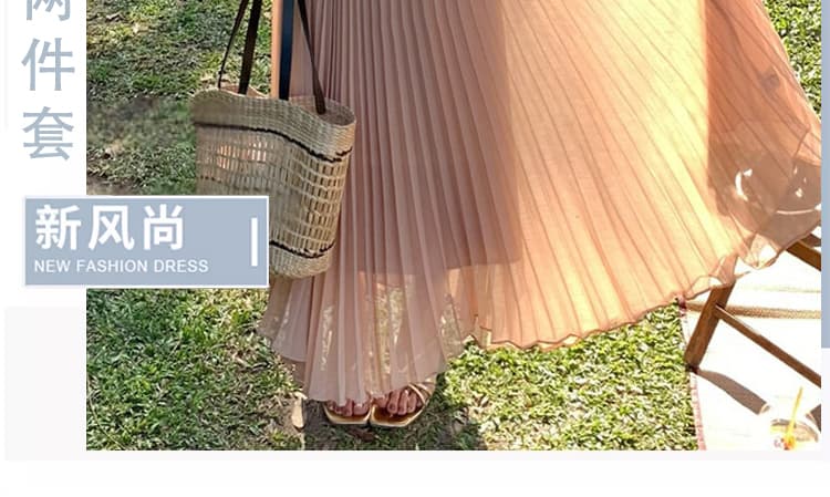 지금 이른 가을 새로운 달콤함 꽃잎 플리츠 맨위 반신 치마 세트 여성 상세 이미지 3