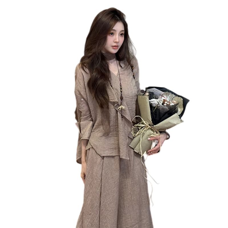 지금 이른 가을 새로운 면사 부드러운 센스 맨위 슬립 반신 스커트 세 조각 여성 세트 이미지 2