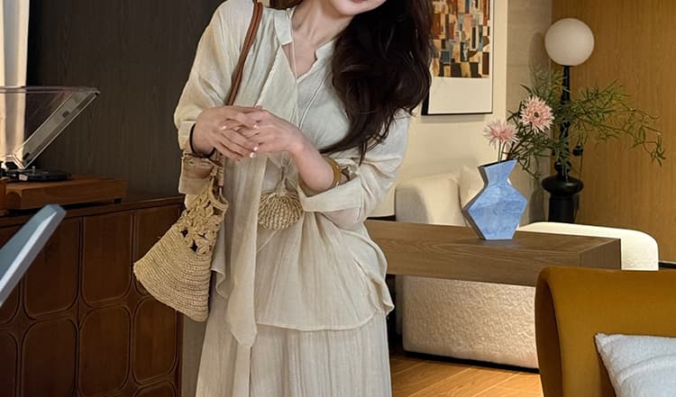 지금 이른 가을 새로운 면사 부드러운 센스 맨위 슬립 반신 스커트 세 조각 여성 세트 상세 이미지 28
