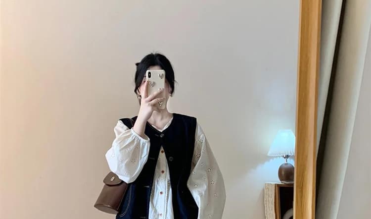 지금 한 부서 빅 사이즈 패션 홀로우 아웃 셔츠 데님 베스트 와이드 레그 팬츠 3종 세트 여성 의류 상세 이미지 25