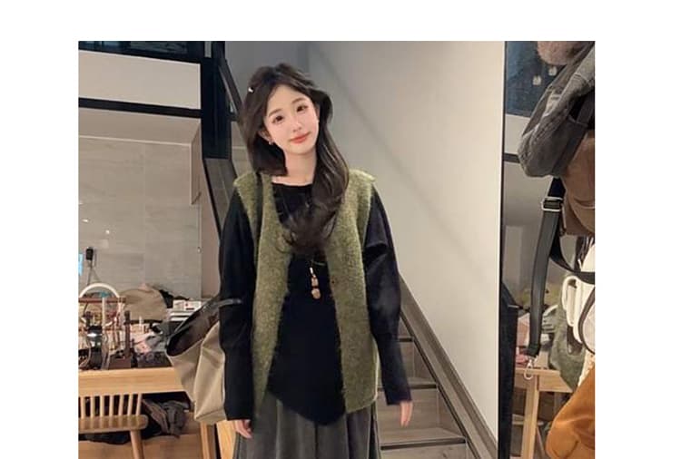 지금 패션 빅 사이즈 새로운 루즈핏 만나는 맨위 털실 베스트 투피스 세트 와이드 레그 팬츠 세트 여성 상세 이미지 23