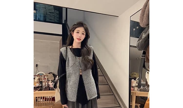 지금 패션 빅 사이즈 새로운 루즈핏 만나는 맨위 털실 베스트 투피스 세트 와이드 레그 팬츠 세트 여성 상세 이미지 25