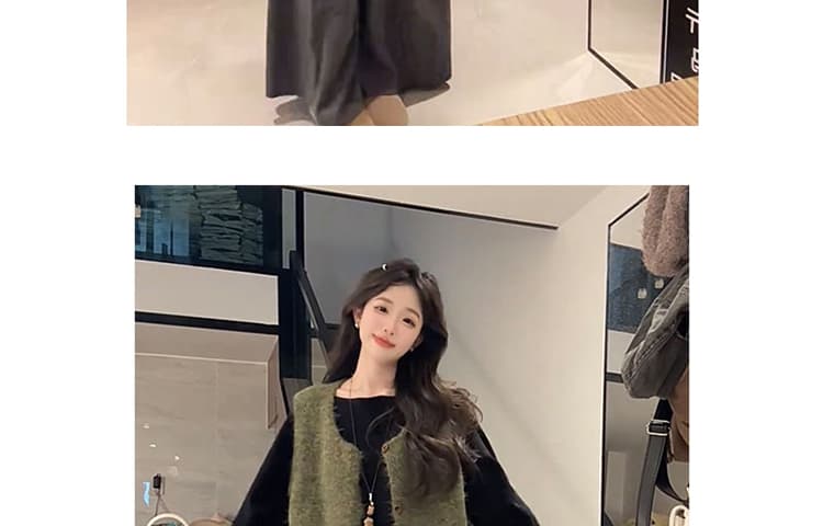 지금 패션 빅 사이즈 새로운 루즈핏 만나는 맨위 털실 베스트 투피스 세트 와이드 레그 팬츠 세트 여성 상세 이미지 28