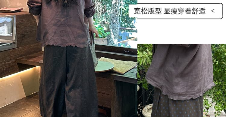 지금 새로운 빅 사이즈 조끼 시작 재킷 맨위 면 린넨 와이드 레그 팬츠 세 조각 여성 세트 상세 이미지 9