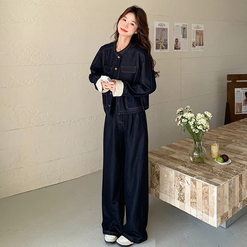 지금 새로운 빅 사이즈 임산부 워시 물 데님 패치워크 체크무늬 세트 이미지 3