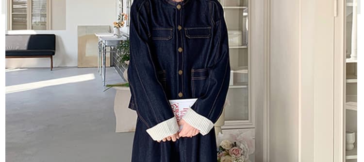 지금 새로운 빅 사이즈 임산부 워시 물 데님 패치워크 체크무늬 세트 상세 이미지 2