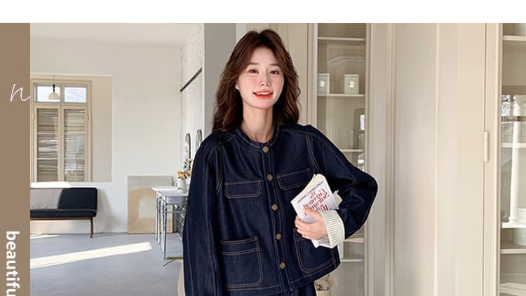 지금 새로운 빅 사이즈 임산부 워시 물 데님 패치워크 체크무늬 세트 상세 이미지 10