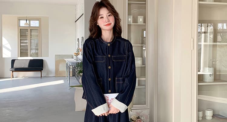 지금 새로운 빅 사이즈 임산부 워시 물 데님 패치워크 체크무늬 세트 상세 이미지 17