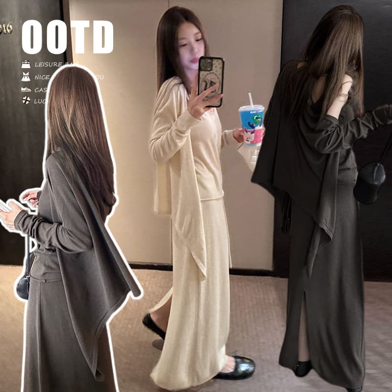 지금 가을 슈퍼 부드럽다 면 소재 느긋한 3종 세트 캐주얼 편안함 니트 면 세트 이미지 2