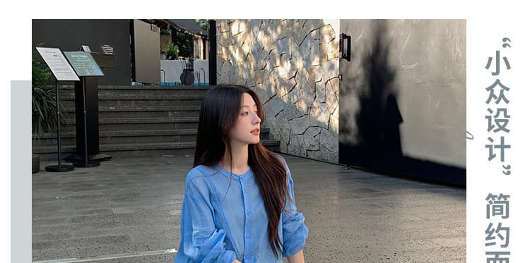 지금 새로운 품격 한 부서 면 린넨 맨위 플리츠 반신 치마 세트 여성 상세 이미지 5