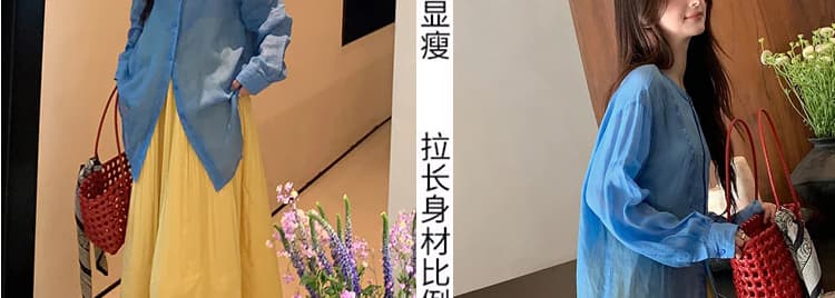 지금 새로운 품격 한 부서 면 린넨 맨위 플리츠 반신 치마 세트 여성 상세 이미지 11