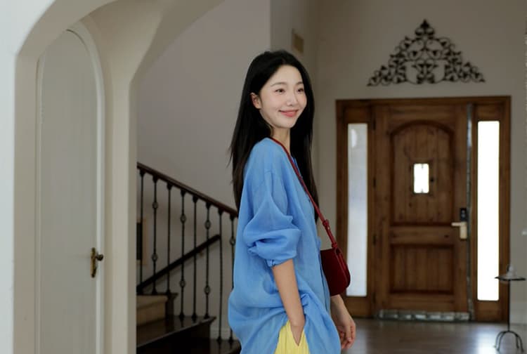 지금 새로운 품격 한 부서 면 린넨 맨위 플리츠 반신 치마 세트 여성 상세 이미지 37