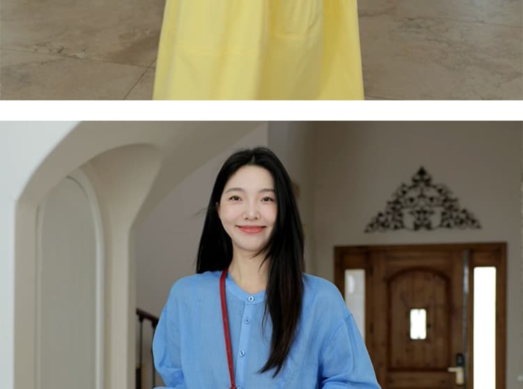 지금 새로운 품격 한 부서 면 린넨 맨위 플리츠 반신 치마 세트 여성 상세 이미지 44