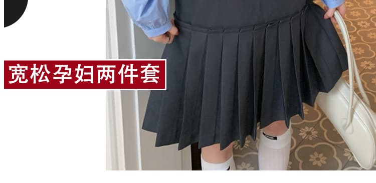 지금 이른 가을 새로운 인형 셔츠 플리츠 슬립 치마 세트 여성 상세 이미지 3