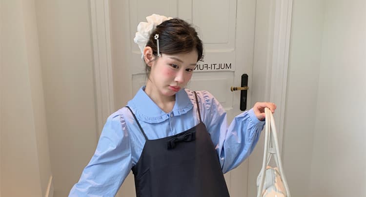지금 이른 가을 새로운 인형 셔츠 플리츠 슬립 치마 세트 여성 상세 이미지 16