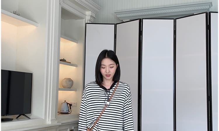 지금 루즈핏 느긋한 스트라이프 반신 치마 세트 여성 상세 이미지 18