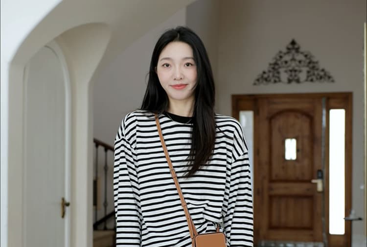 지금 루즈핏 느긋한 스트라이프 반신 치마 세트 여성 상세 이미지 25