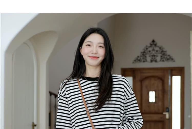 지금 루즈핏 느긋한 스트라이프 반신 치마 세트 여성 상세 이미지 35