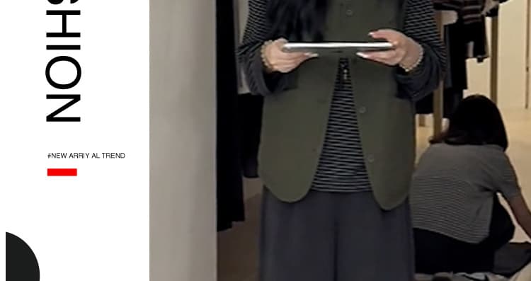 새로운 이른 가을 느긋한 바람 줄무늬 베스트 조끼 넓은 다리 9부 바지 3종 세트 세트 상세 이미지 2