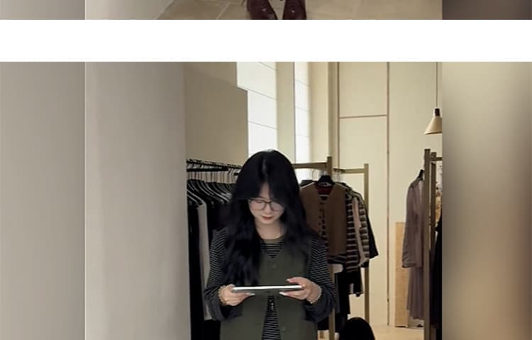 새로운 이른 가을 느긋한 바람 줄무늬 베스트 조끼 넓은 다리 9부 바지 3종 세트 세트 상세 이미지 26