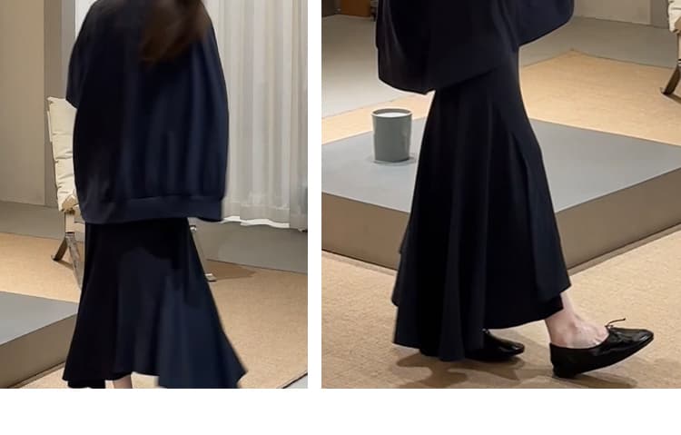 지금 빅 사이즈 느긋한 바람 루즈핏 연삭 털 맨위 불규칙 인어 꼬리 반신 치마 세트 여성 상세 이미지 7