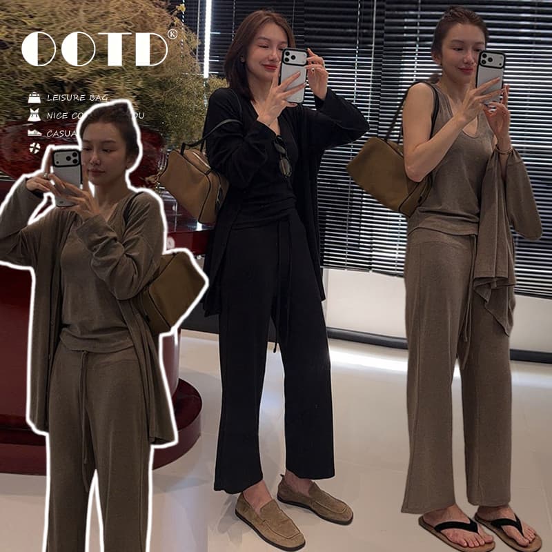 지금 임산부 빅 사이즈 캐주얼 카디건 코트 조끼 바지 3종 세트 세트