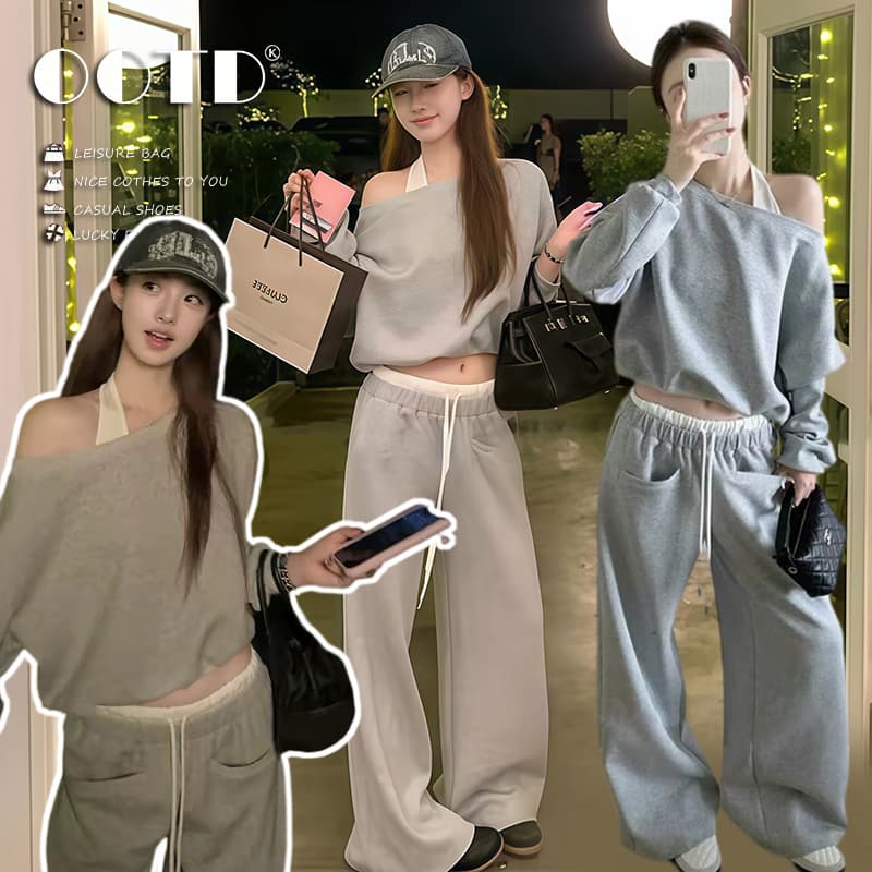 지금 한 부서 캐주얼 후드티 민소매 행침 목 투피스 조끼 맨위 바지 3종 세트 세트 이미지 4