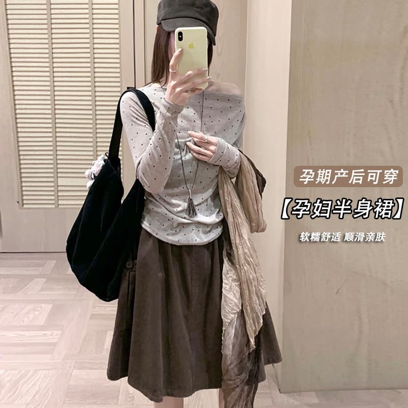 새로운 가을 워크웨어 한 부서 하이웨이스트 슬림해 보이는 다용도 한 마디 캐주얼 빅 포켓 반신 스커트 이미지 2
