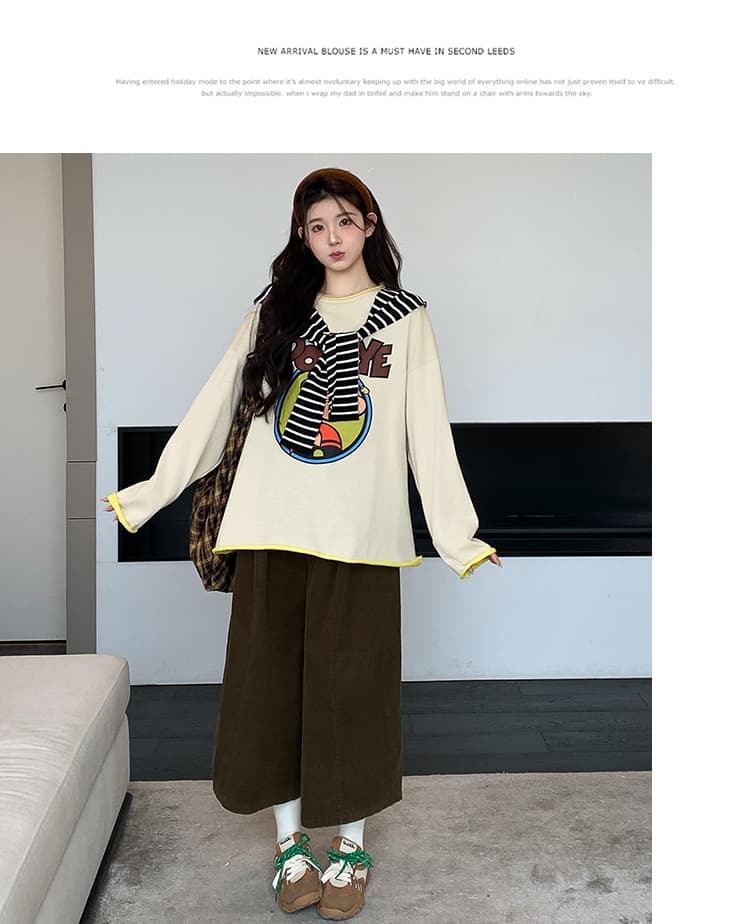실사 지금 임산부 후드티 넓은 다리 코듀로이 바지 세트 상세 이미지 15