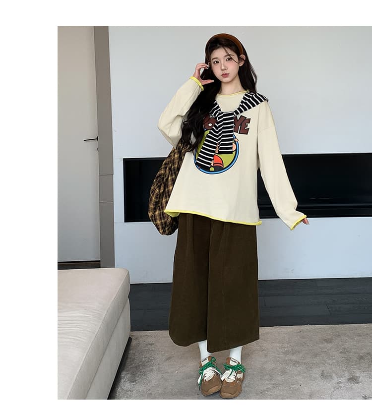 실사 지금 임산부 후드티 넓은 다리 코듀로이 바지 세트 상세 이미지 16