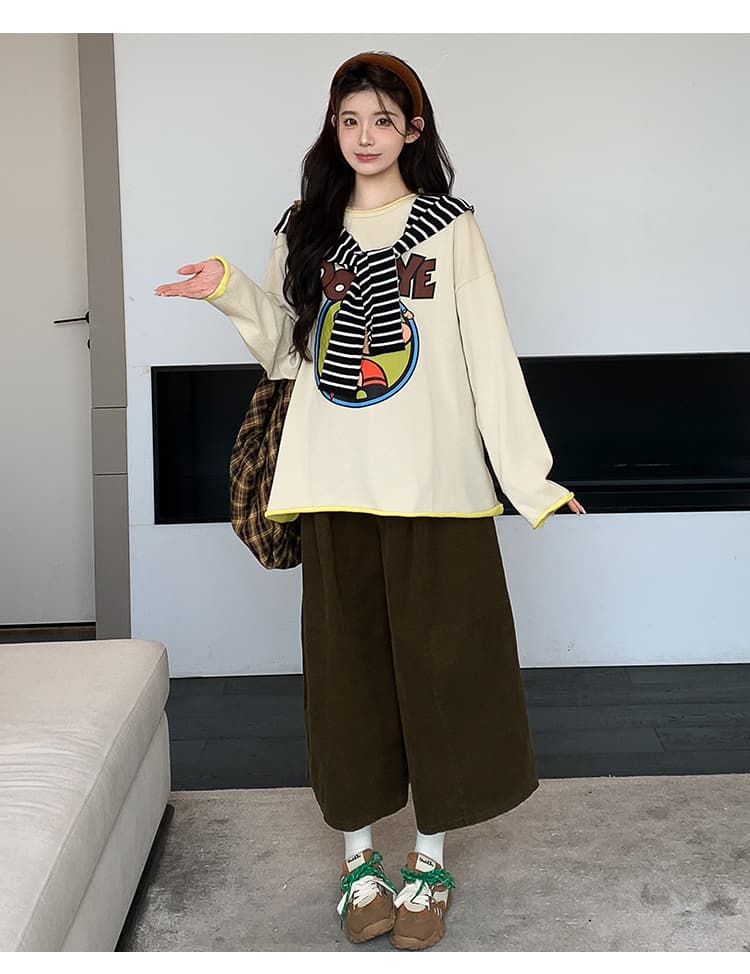 실사 지금 임산부 후드티 넓은 다리 코듀로이 바지 세트 상세 이미지 17