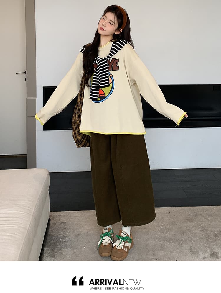 실사 지금 임산부 후드티 넓은 다리 코듀로이 바지 세트 상세 이미지 19